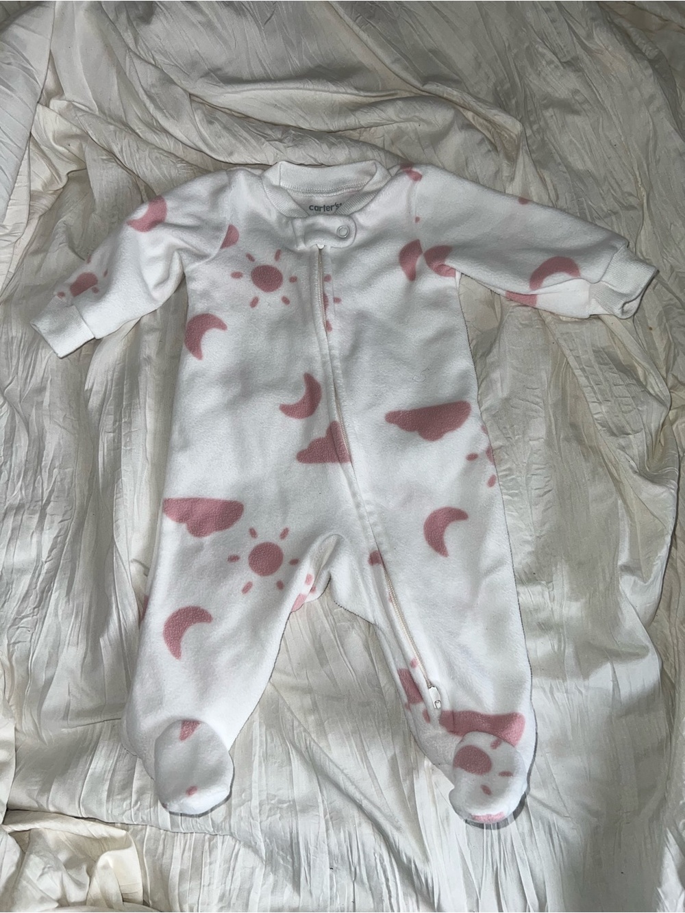 Carter's White Fleece Footed One-Piece with Pink Moon & Sun